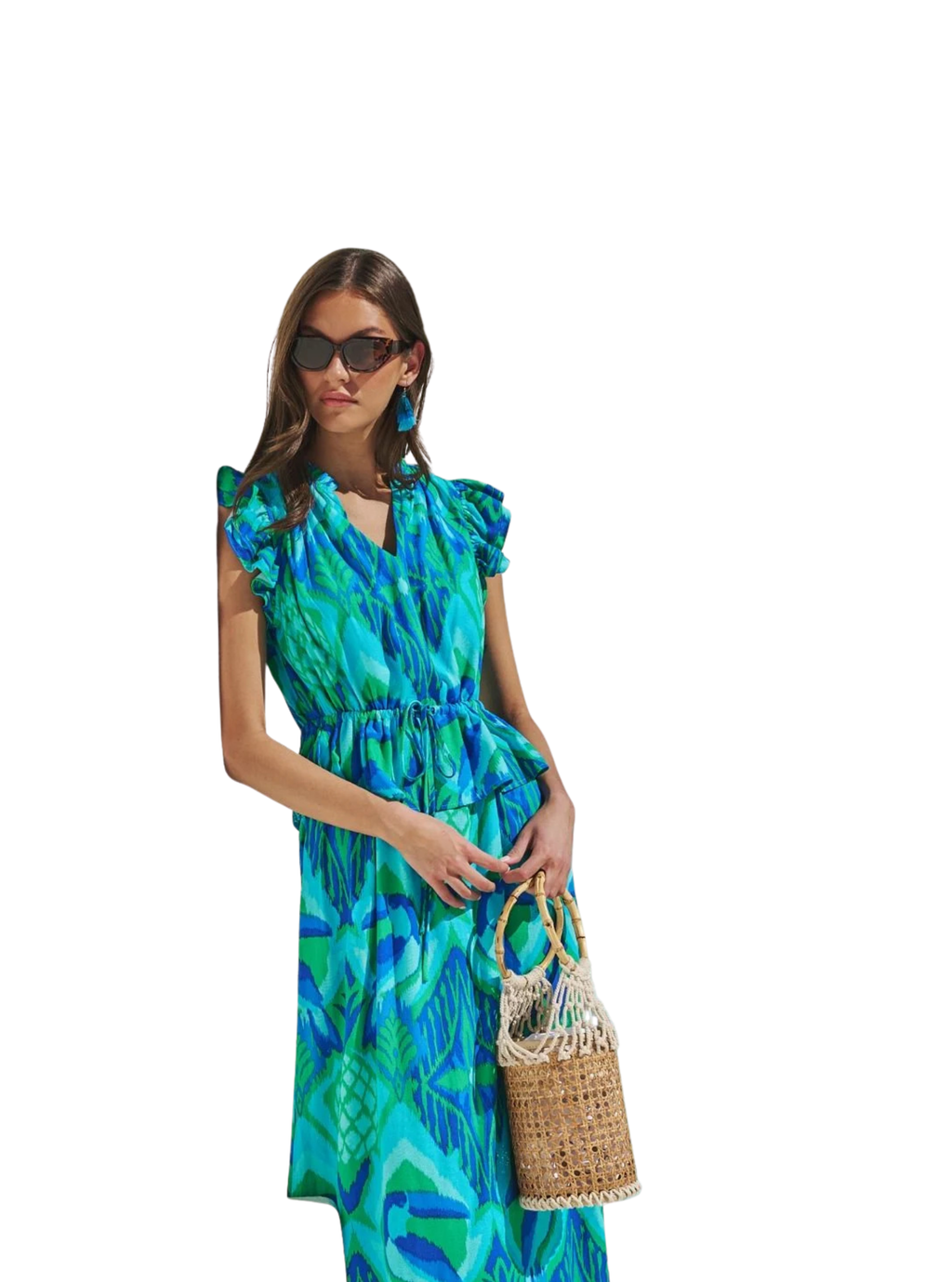 Blissy Tropical Astra Ruffle Maxi Dress