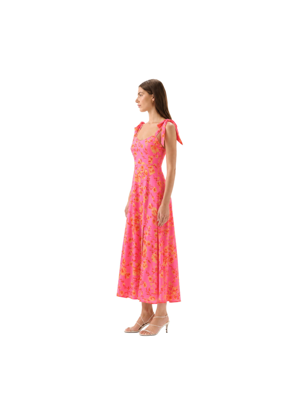 Viejo Tie Strap Midi Dress Hot Rod Floral