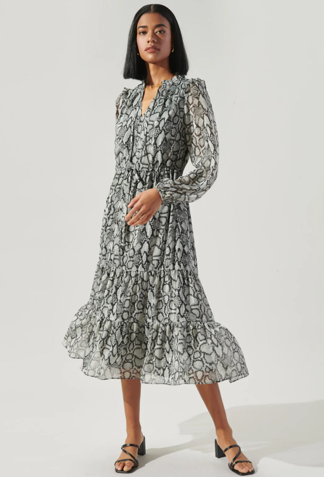 Alina Snake Print Tiered Midi Dress