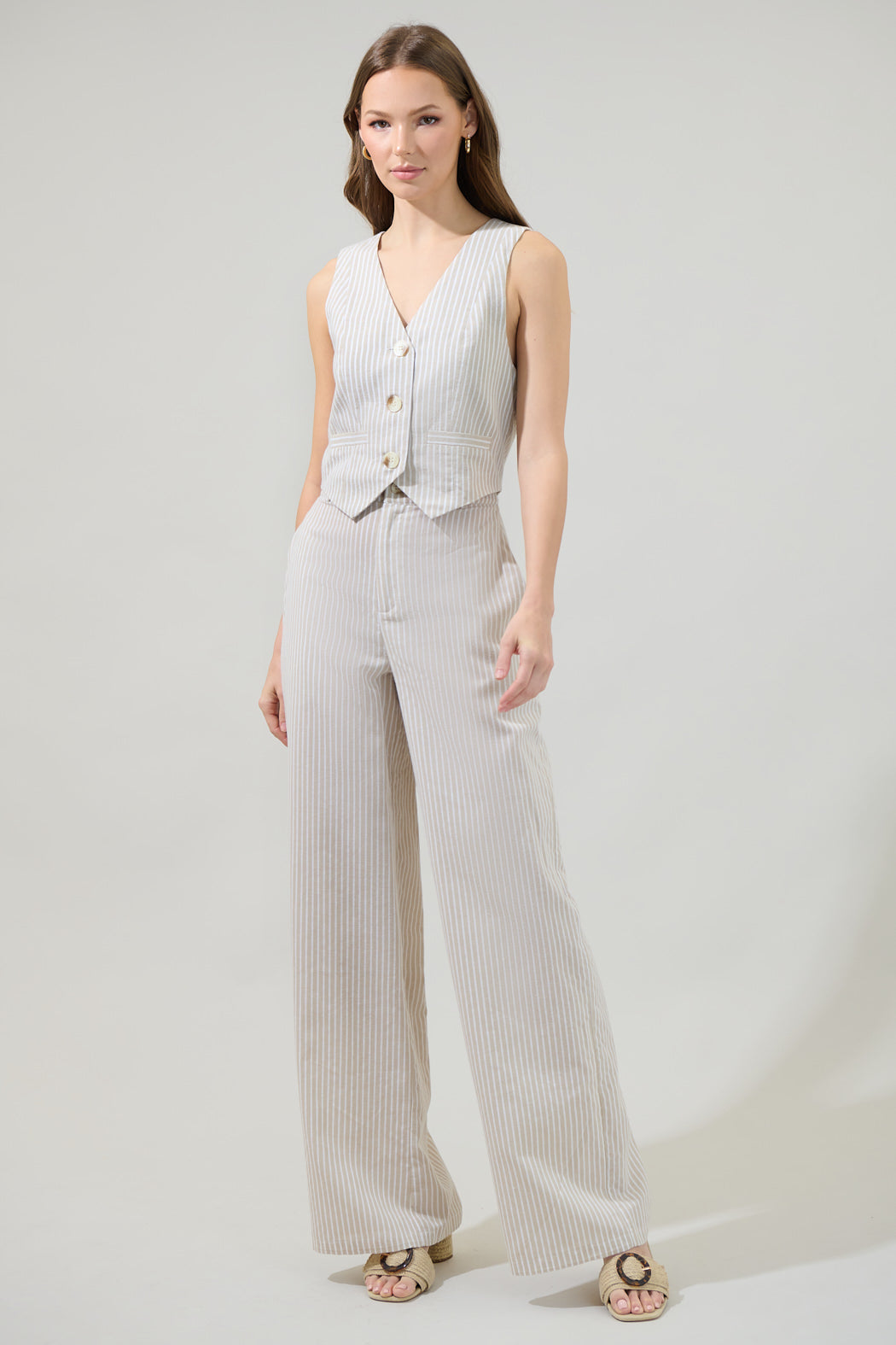 Sandy Striped Chelsea Belted Wide Leg Trousers