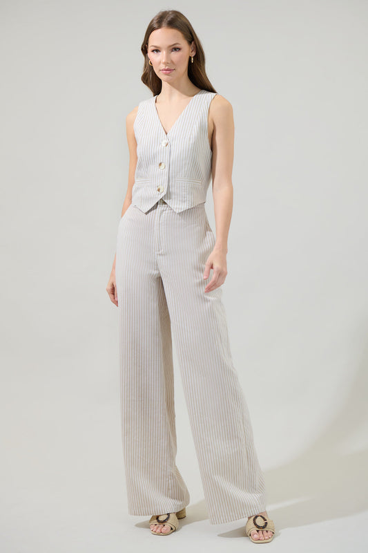 Sandy Striped Chelsea Belted Wide Leg Trousers