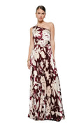 Mocha Floral Pleated One Shoulder Dress
