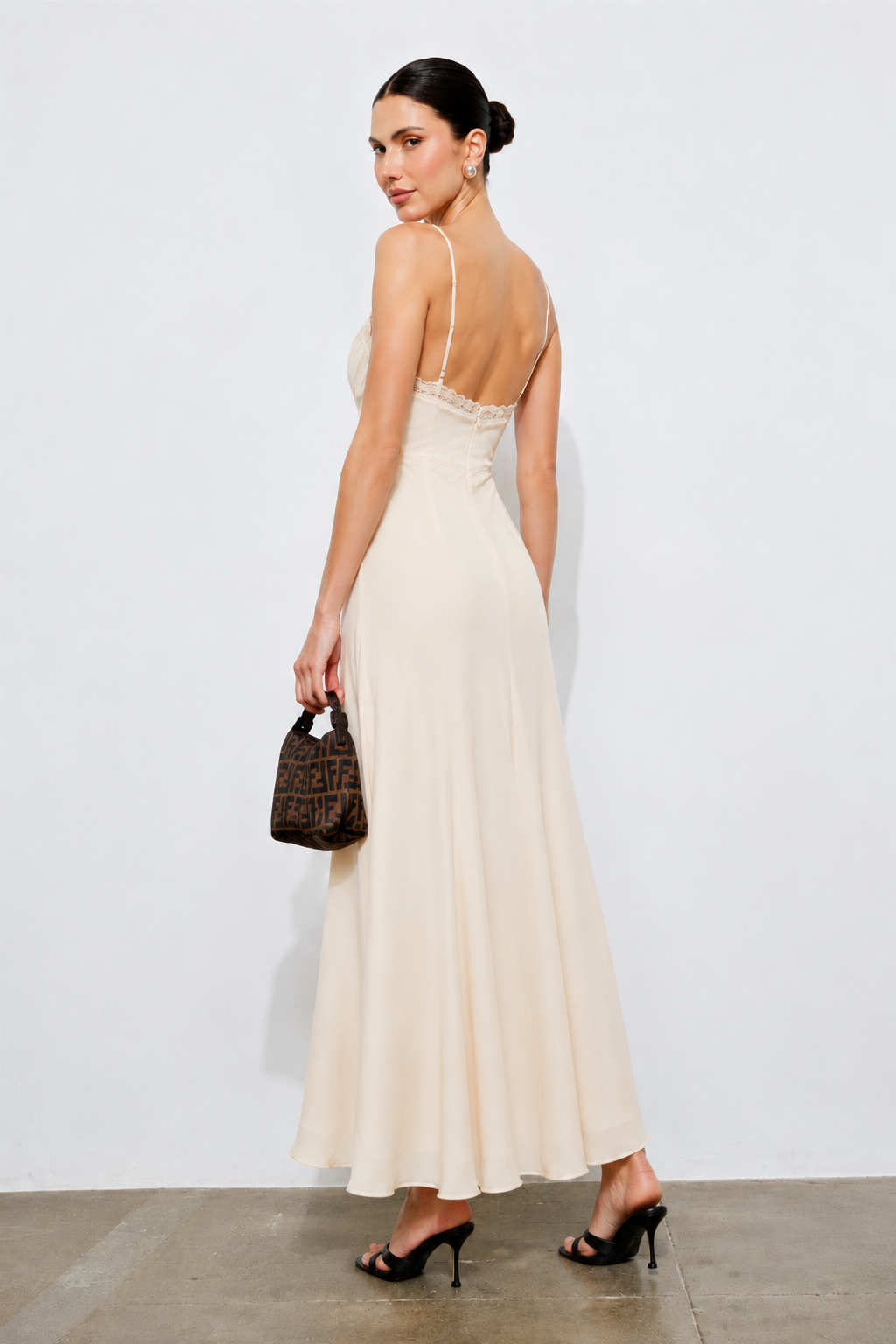 V-NECK CAMI LACE DETAIL CHIFFON MIDI
DRESS