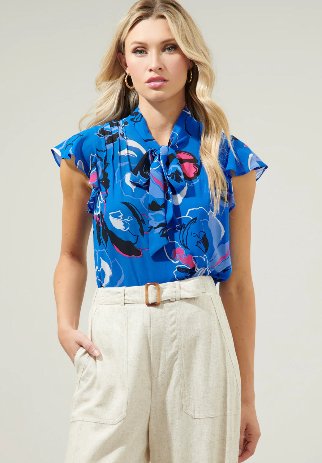 Katrice Abstract Cassius Tie Neck Blouse