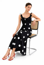 PIPER DRESS - SATIN MIDI SLIP DRESS IN DOT