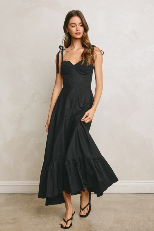 COTTON POPLIN RUCHED CORSET MAXI DRESS