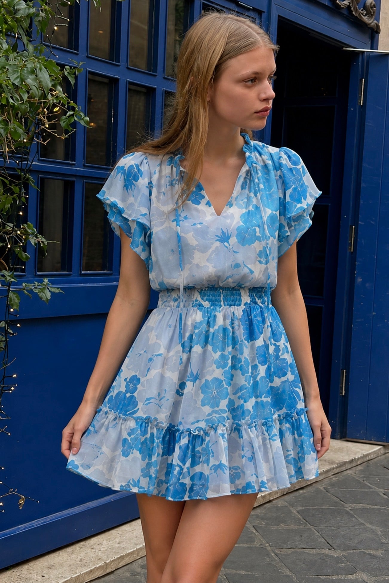 Kerela Floral Bumble Ruffle Mini Dress
