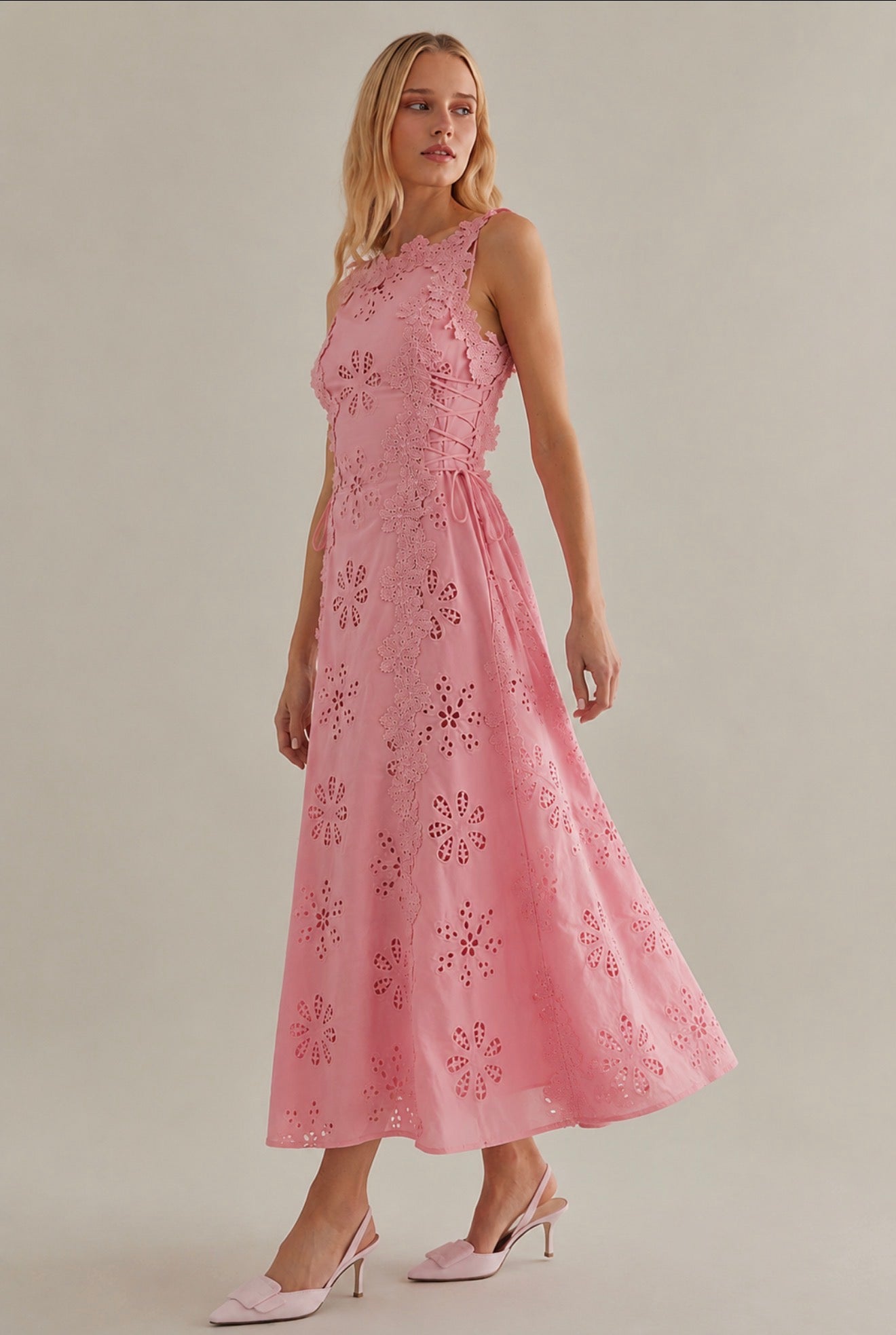 Rosé Eyelet Midi dress