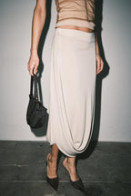 BRITT KNIT JERSEY DRAPED HEM MIDI SKIRT