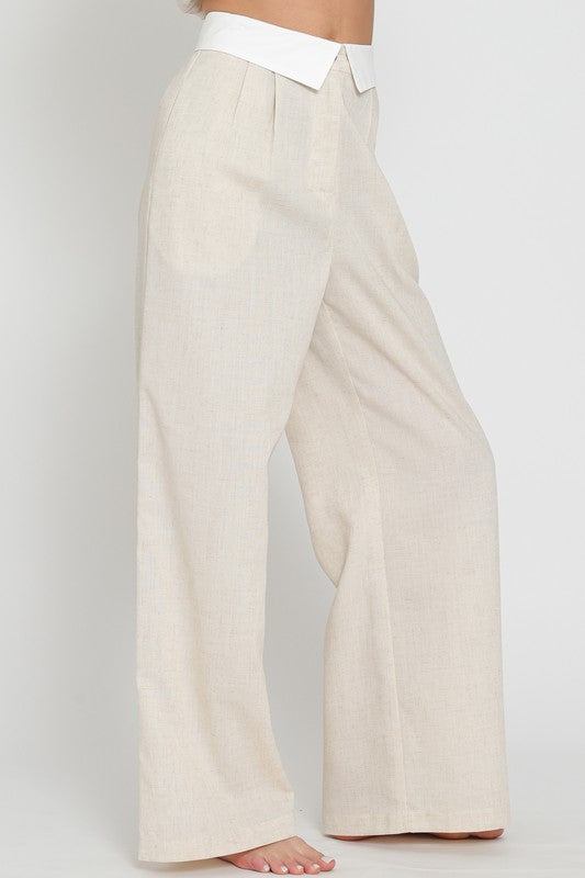 CONTRAST WAISTBAND DETAILING LINEN
LONG PANTS