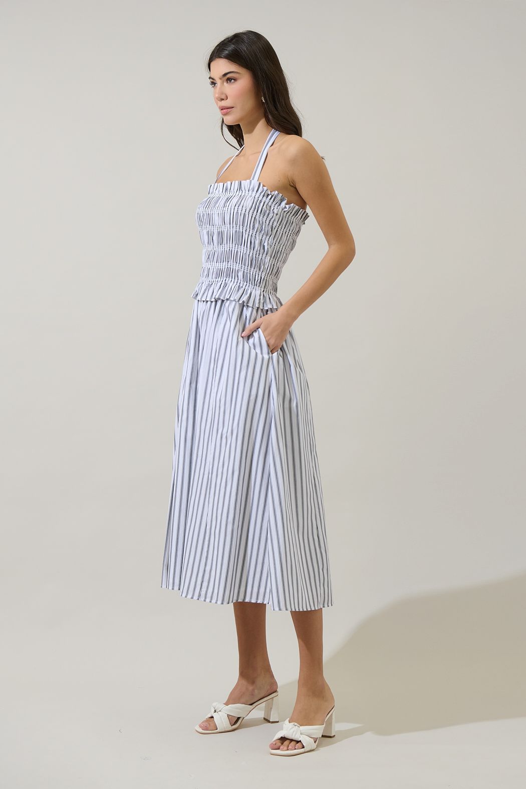 Kolin Striped Smocked Midi Dress