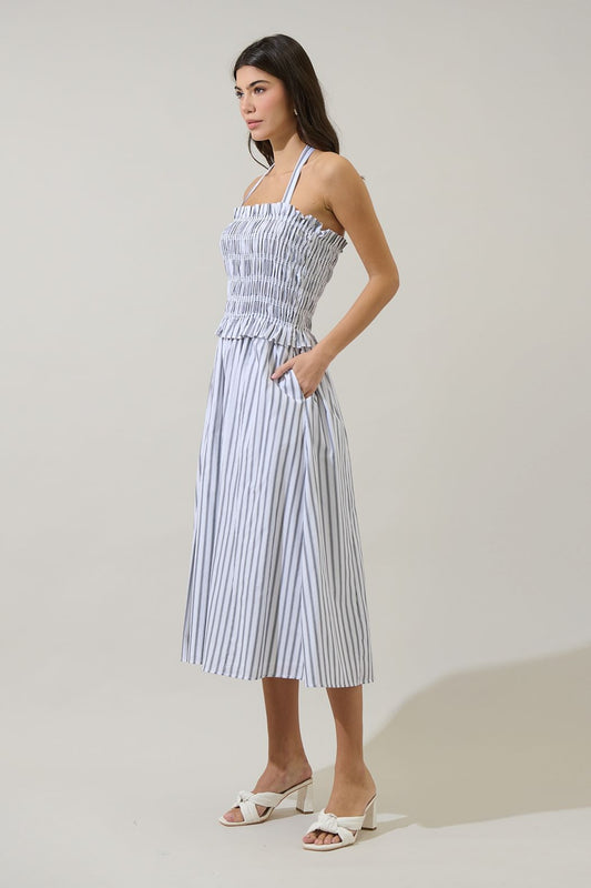 Kolin Striped Smocked Midi Dress