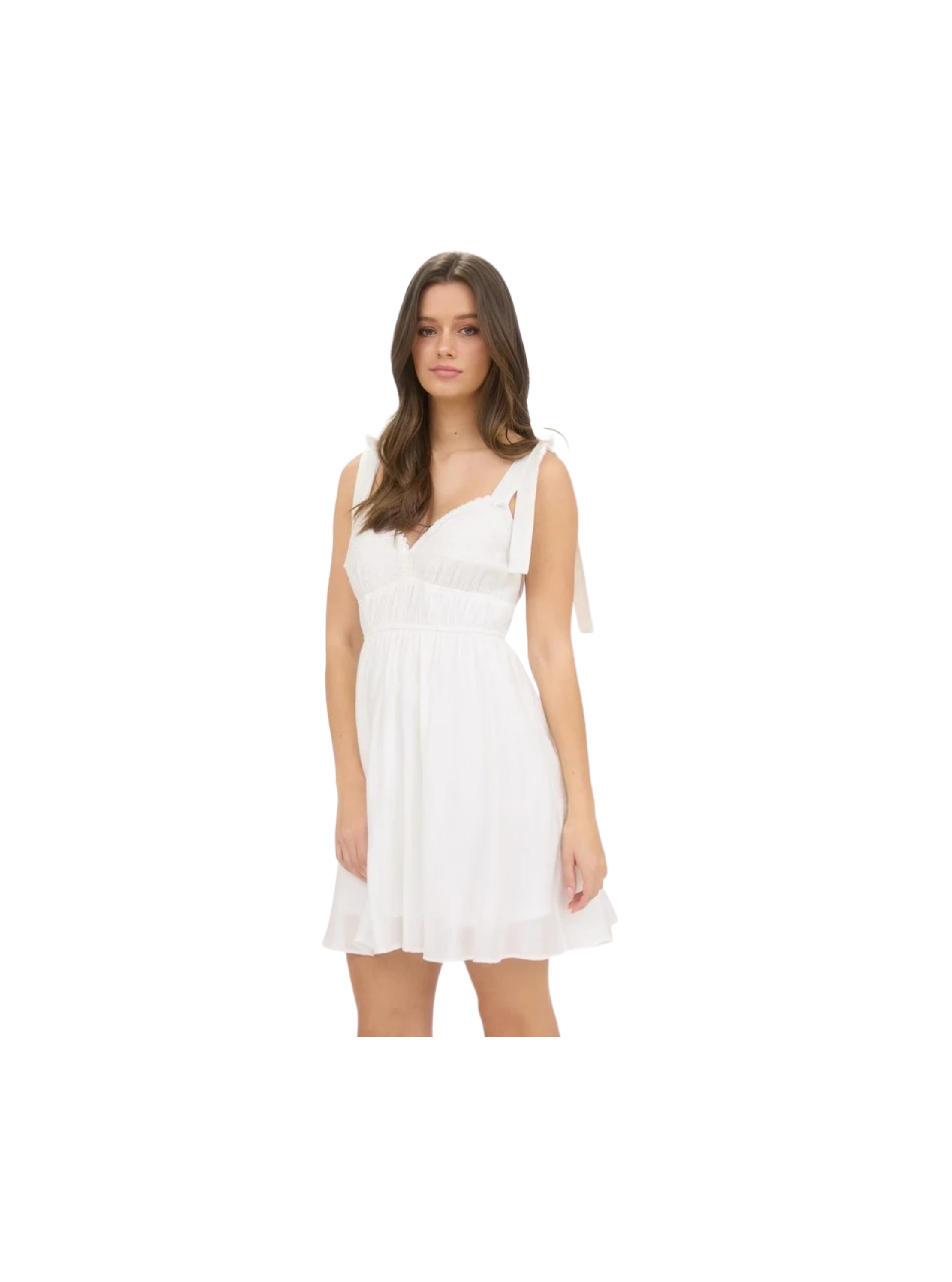 Eyelet Detail Lace Trim Tie Strap Mini Dress