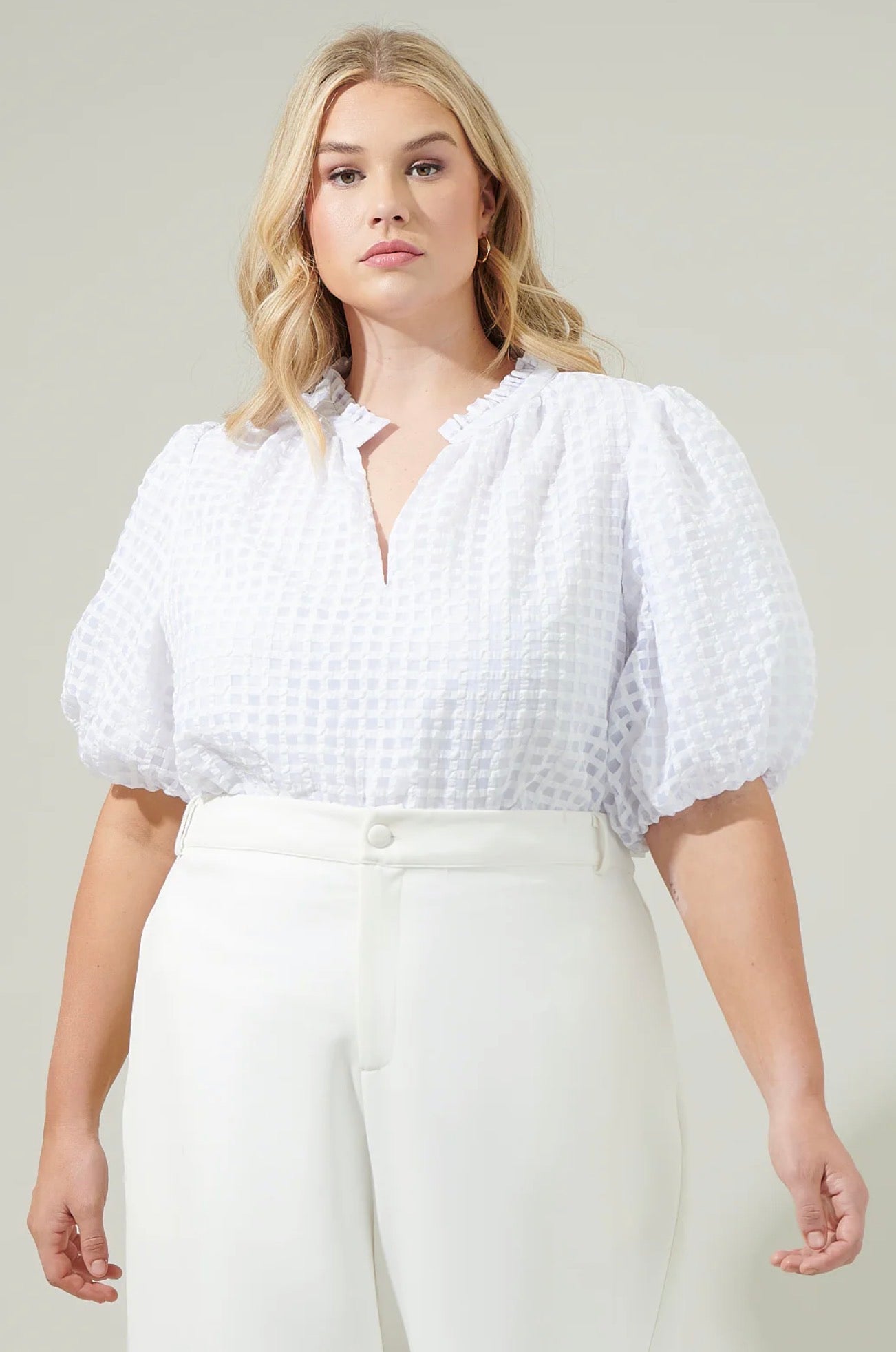 Gretna Organza Check Ruffle Blouse Curve