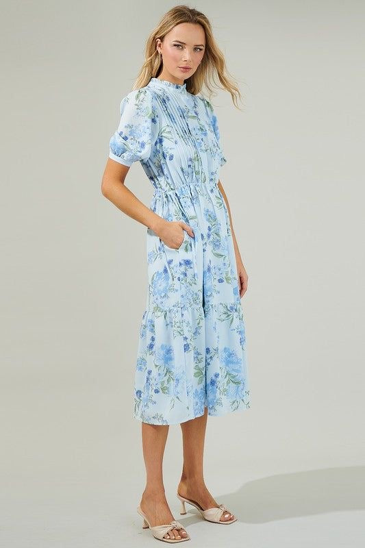 Dusty Floss Floral Pleated Midi dress