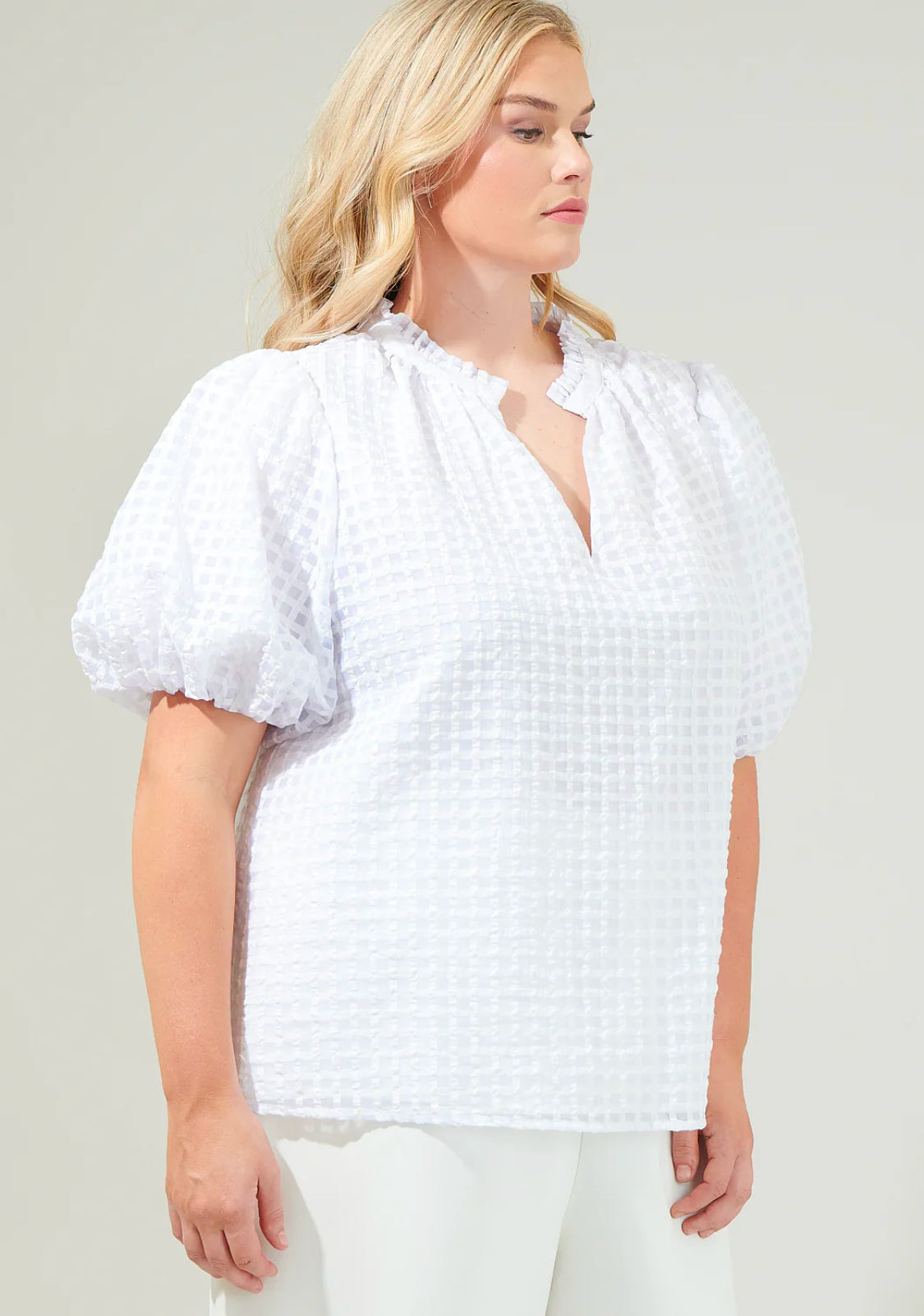 Gretna Organza Check Ruffle Blouse Curve