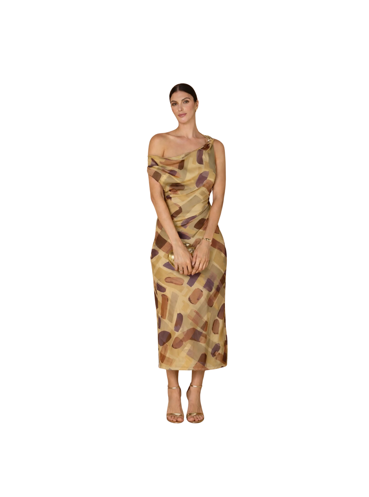 Checkmate Off The Shoulder Ruched Midi Dress
