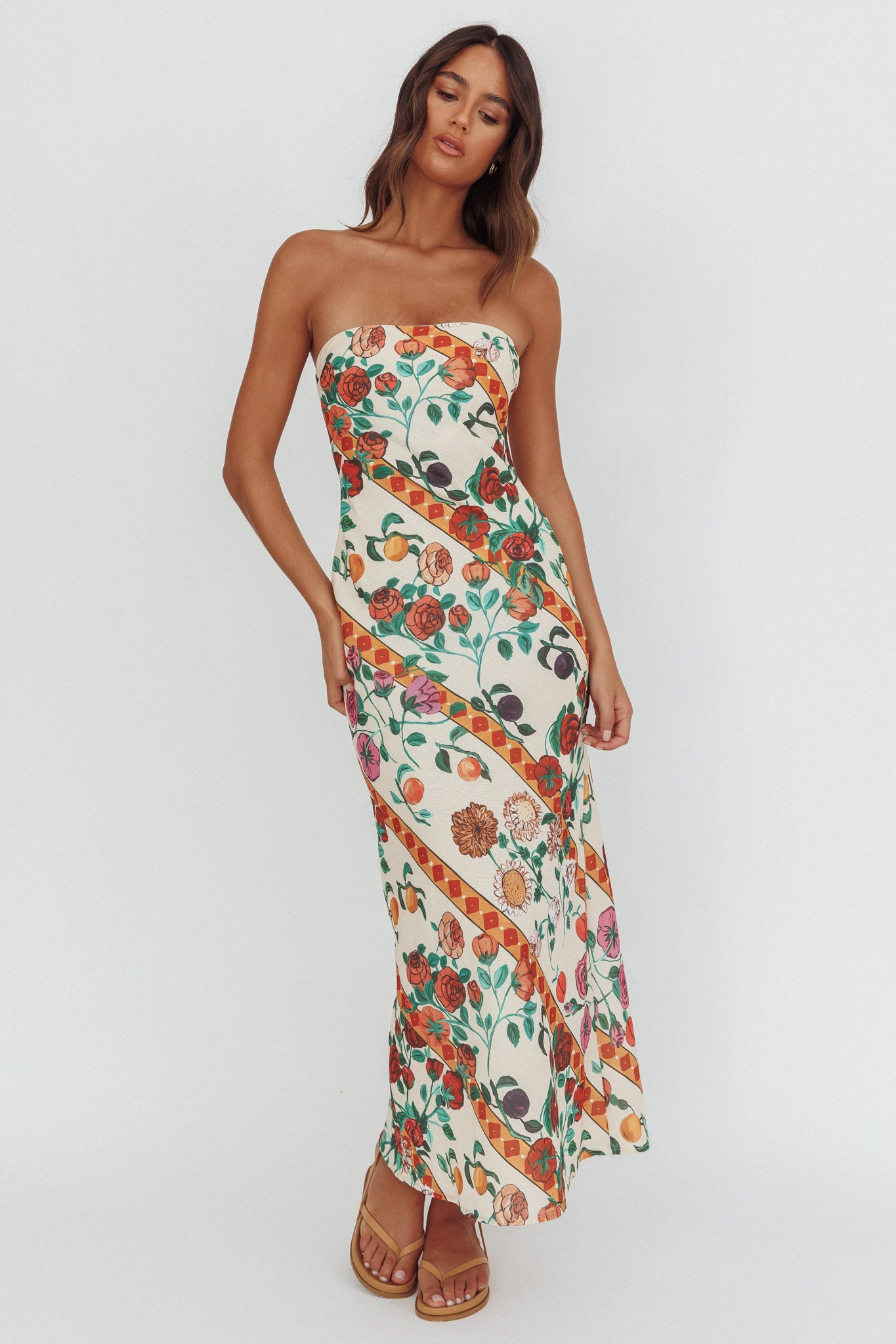 Floral Strapless Column Dress