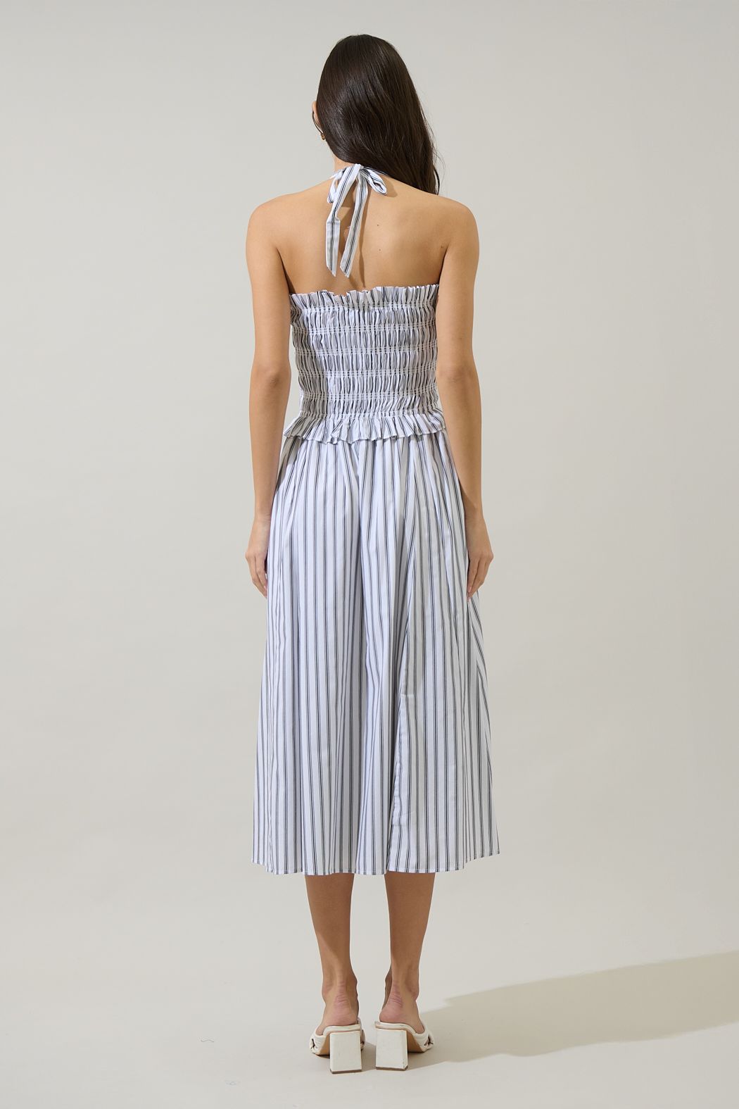 Kolin Striped Smocked Midi Dress