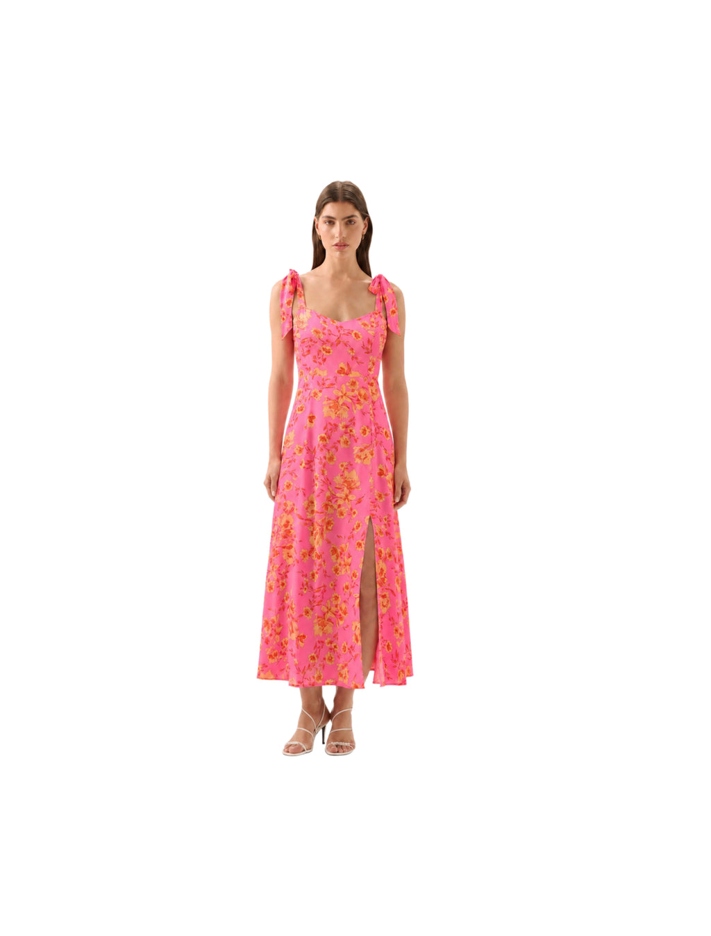 Viejo Tie Strap Midi Dress Hot Rod Floral