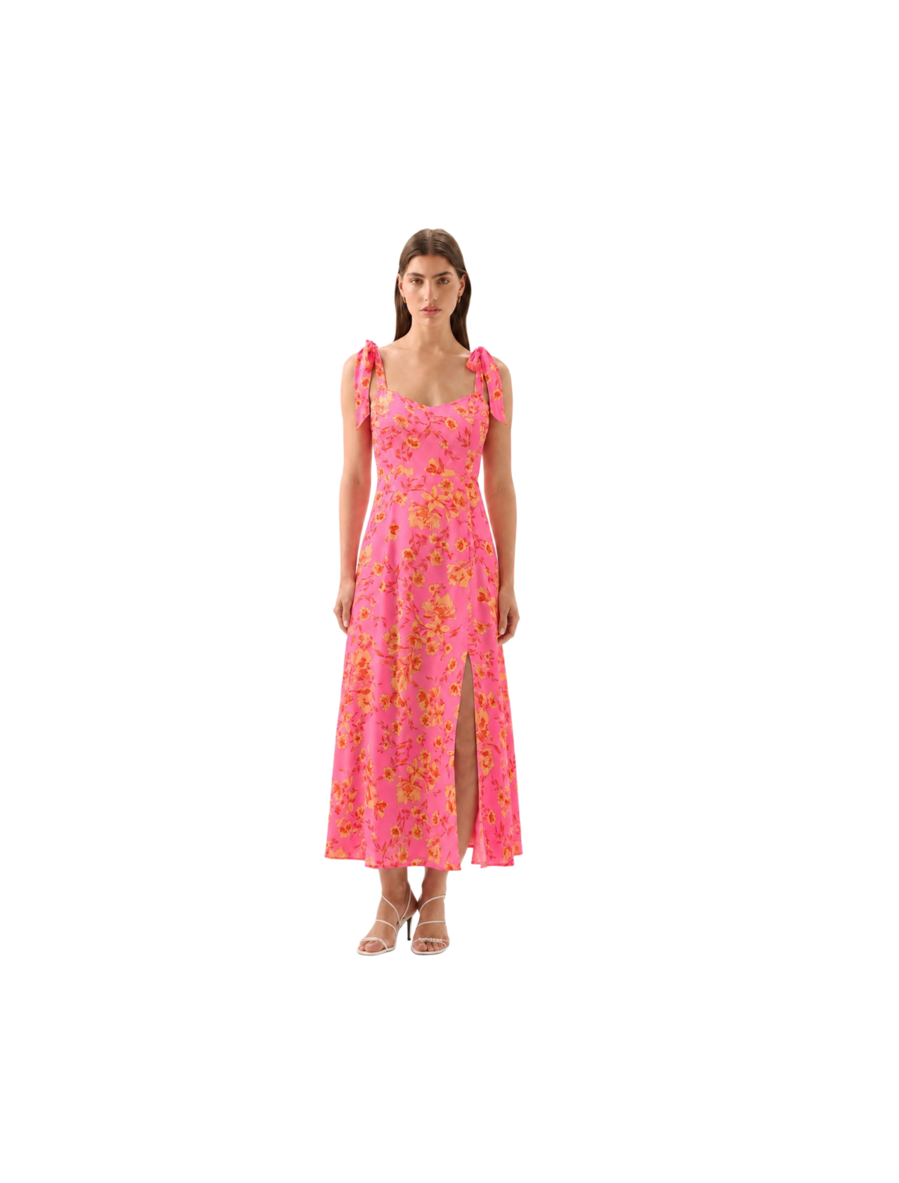Viejo Tie Strap Midi Dress Hot Rod Floral