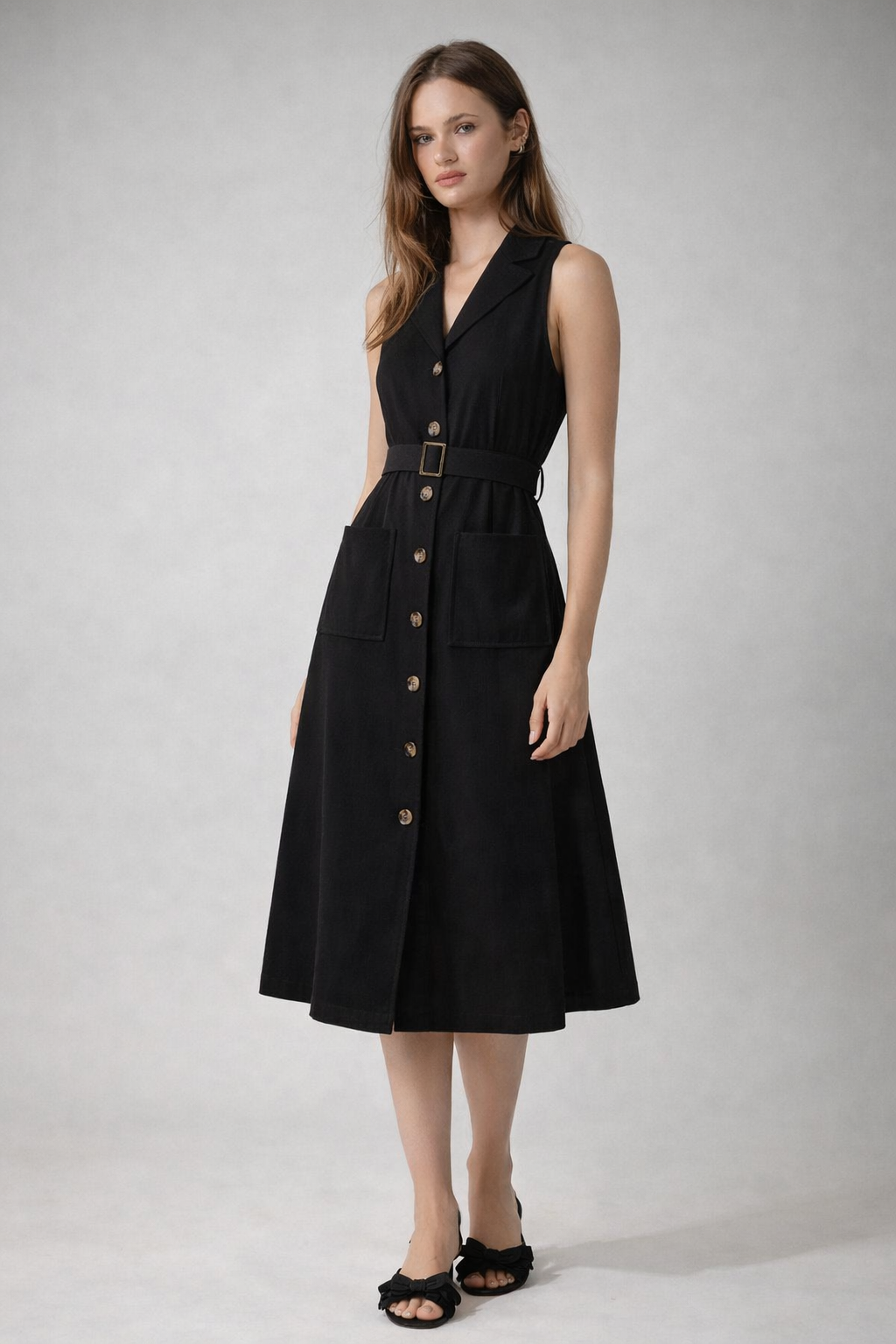 Sanders Collar Sleeveless Midi Dress