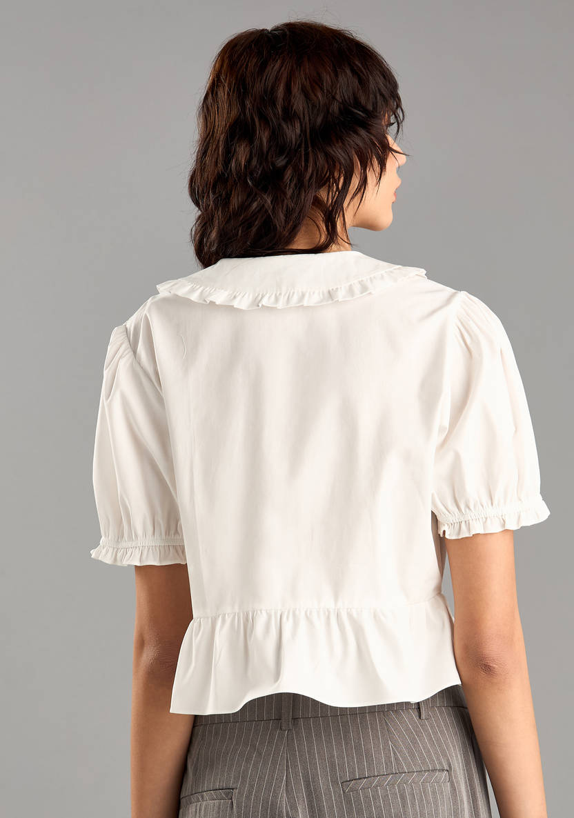 Plain Collar Top with Tie-Up Detail