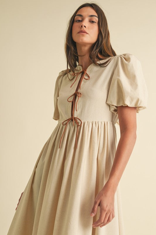 Bow Tie Short Sleeve midi dress