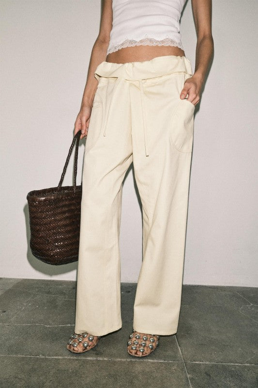 Anja Fold-over Cotton Twill Pant