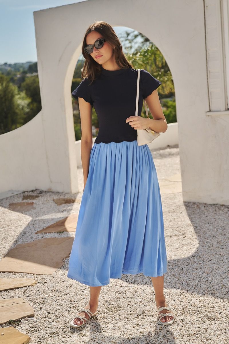 Marby Scallop Contrast Midi Dress