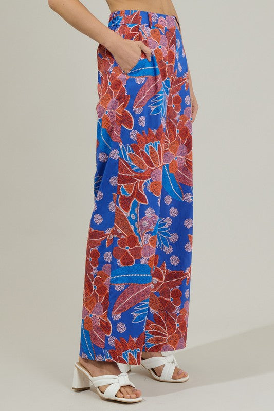 Amazonia Blue Floral Mulvane Wide Leg Pants