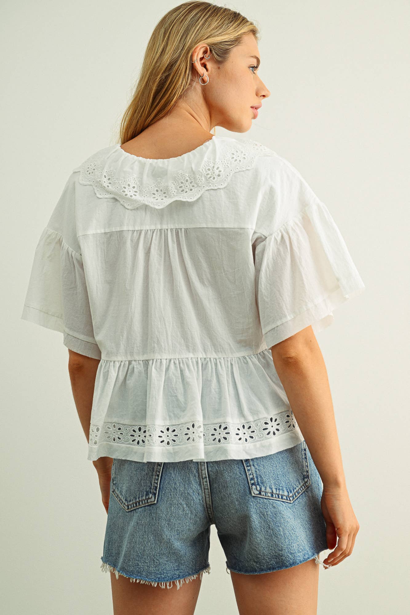 EYELET  RUFFLED BLOUSE