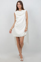 WOVEN MINI DRESS WITH ATTACHED CHIFFON SCARF