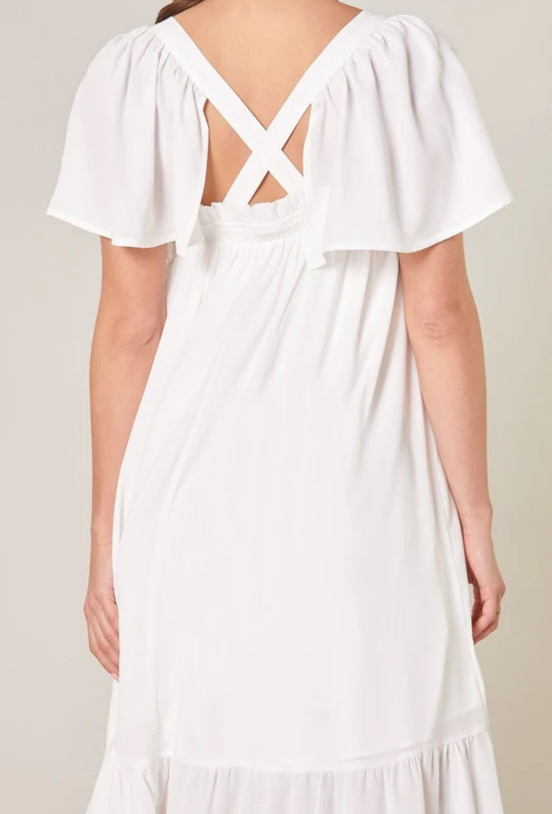 Moonstone Flutter Sleeve Cross Back Midi Dress