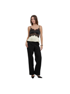 LACE POINTELLE CONTRAST SATIN CAMI TANK TOP - YELLOW/BLACK