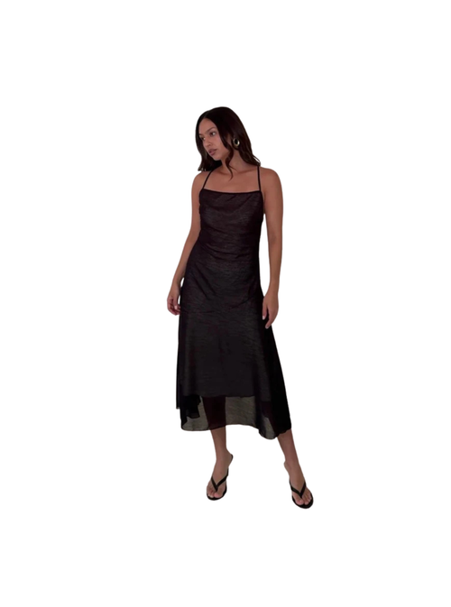 Chiffon Cross Tie Back Asymmetric Hem Midi Dress