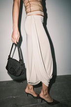 BRITT KNIT JERSEY DRAPED HEM MIDI SKIRT