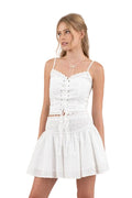 Embroidered Eyelet Lace Up Sleeveless Crop Top