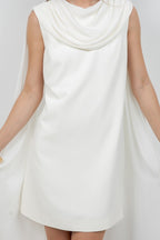 WOVEN MINI DRESS WITH ATTACHED CHIFFON SCARF