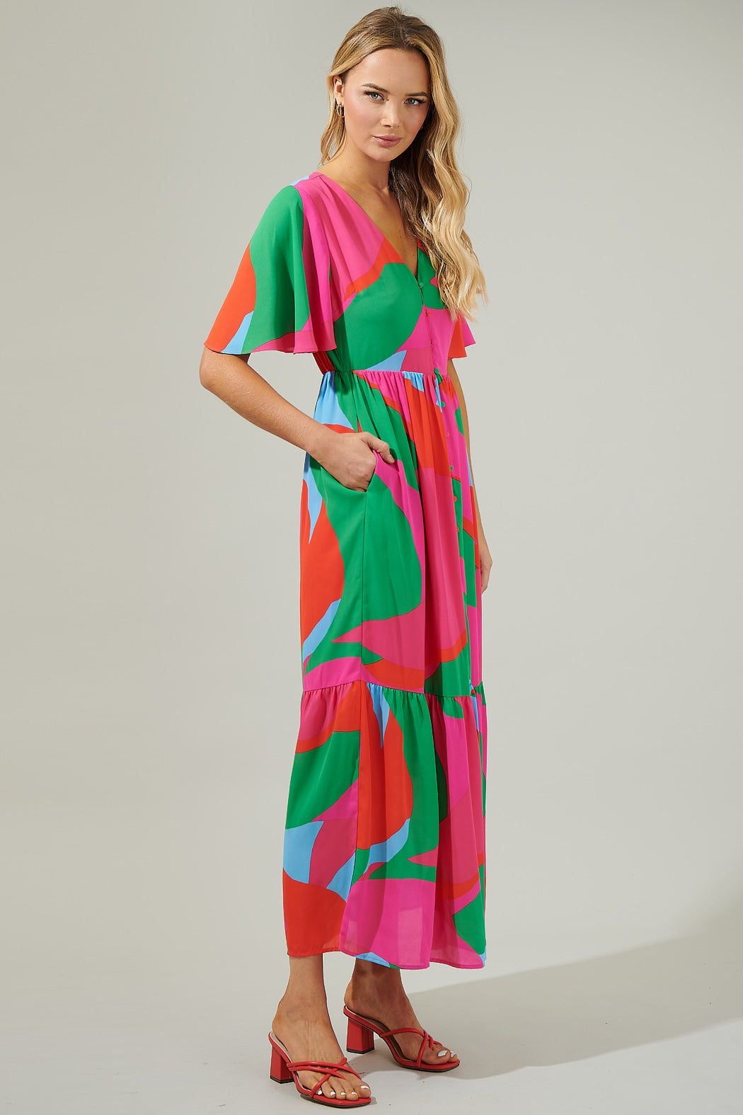 Milton Abstract Pismo Button
Down Flutter Maxi Dress