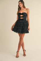 Strapless polka dot mesh