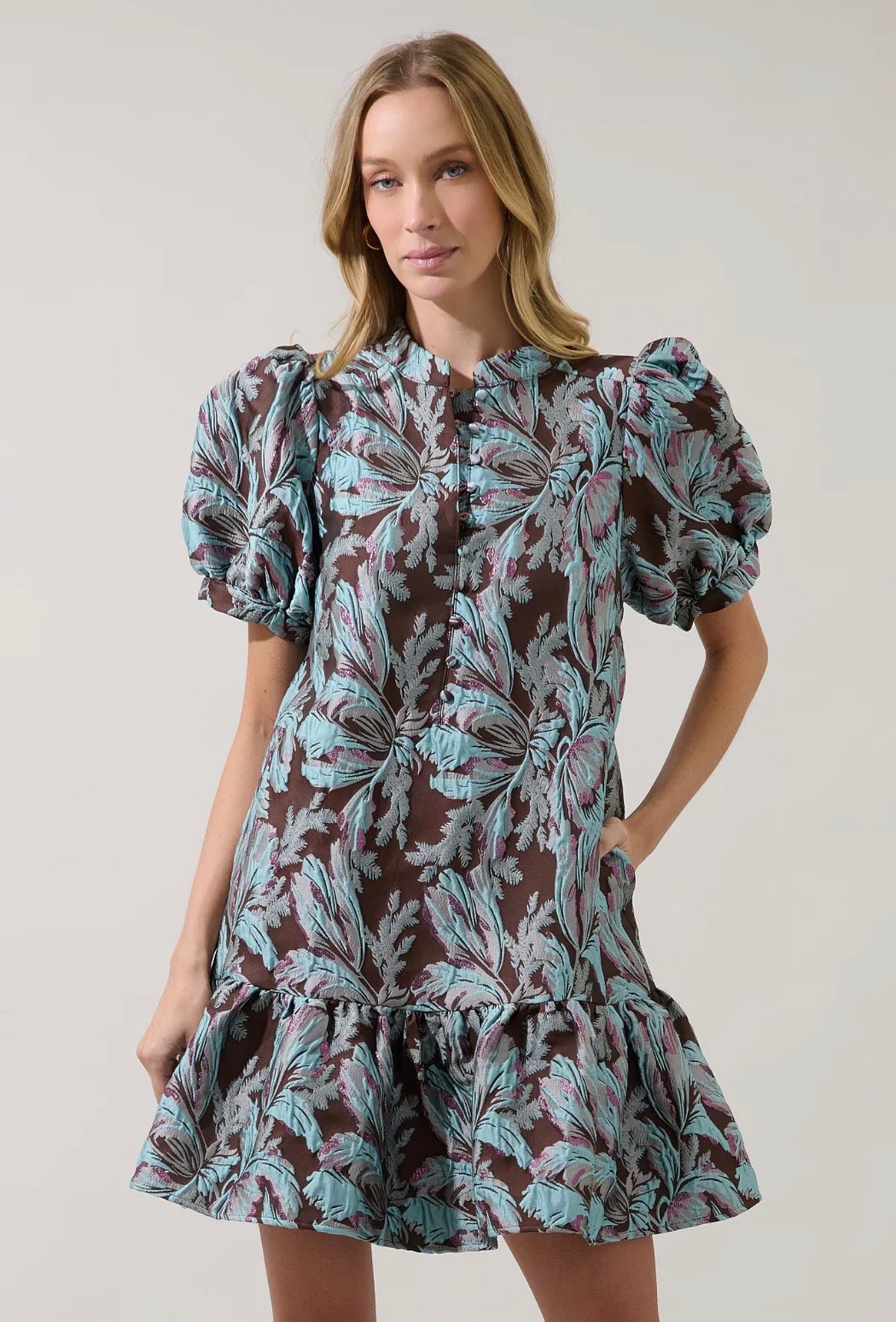 Leona Ruffle Mini Dress Jacquard