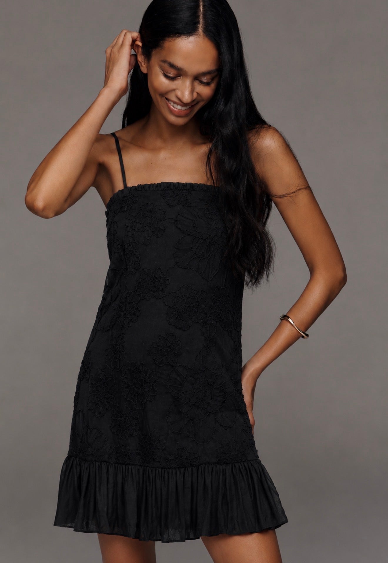 NEPHLE FLORAL SHOULDER STRAP MINI DRESS