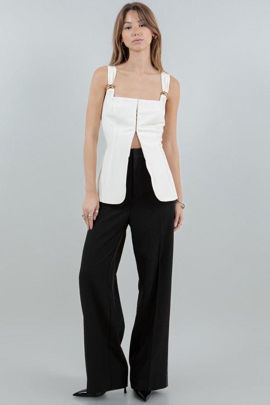 METAL TRIM DETAILED CORSET STRUCTURED TOP