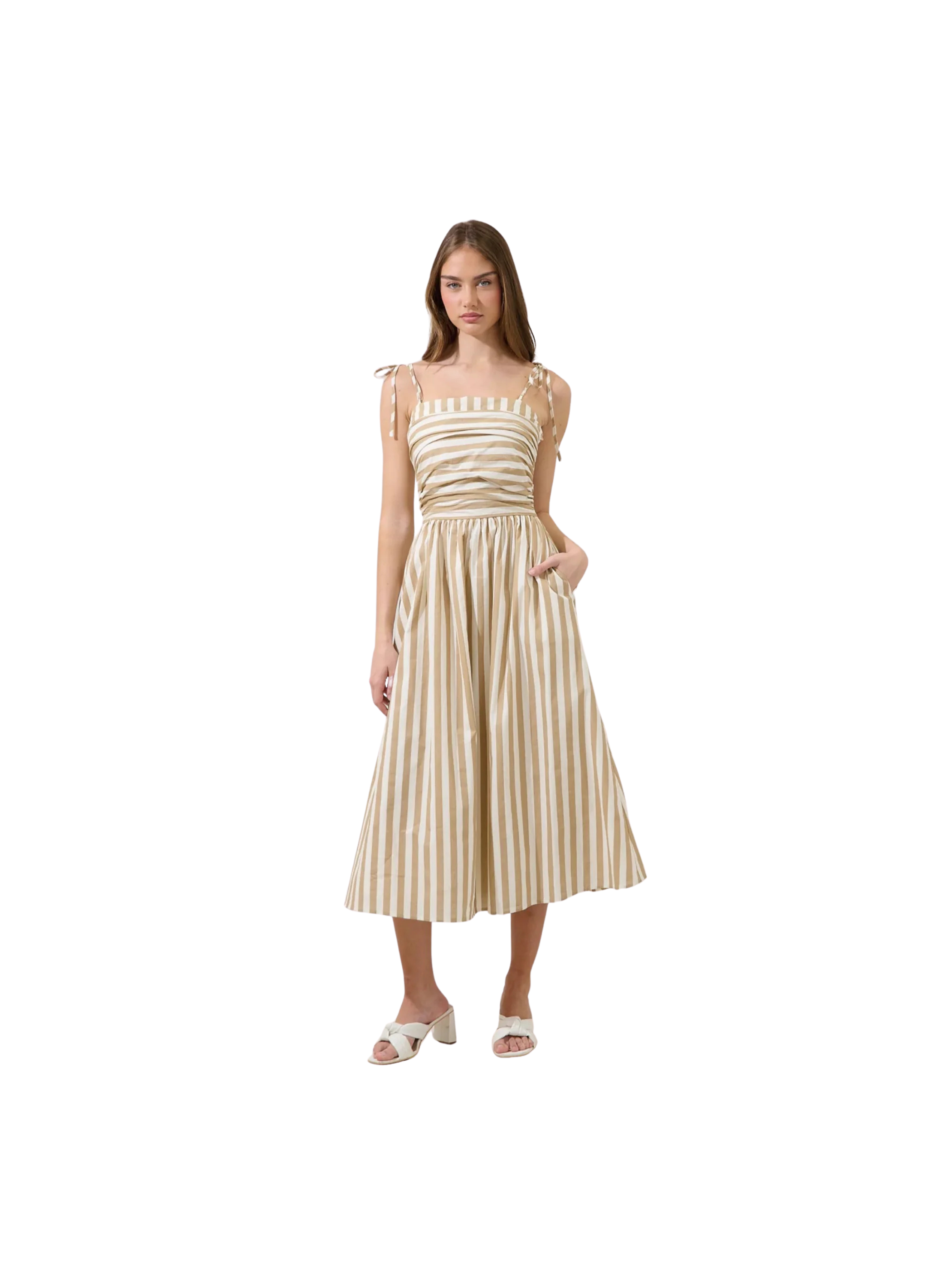 Evelina Ruched Midi Dress Lasha Stripe