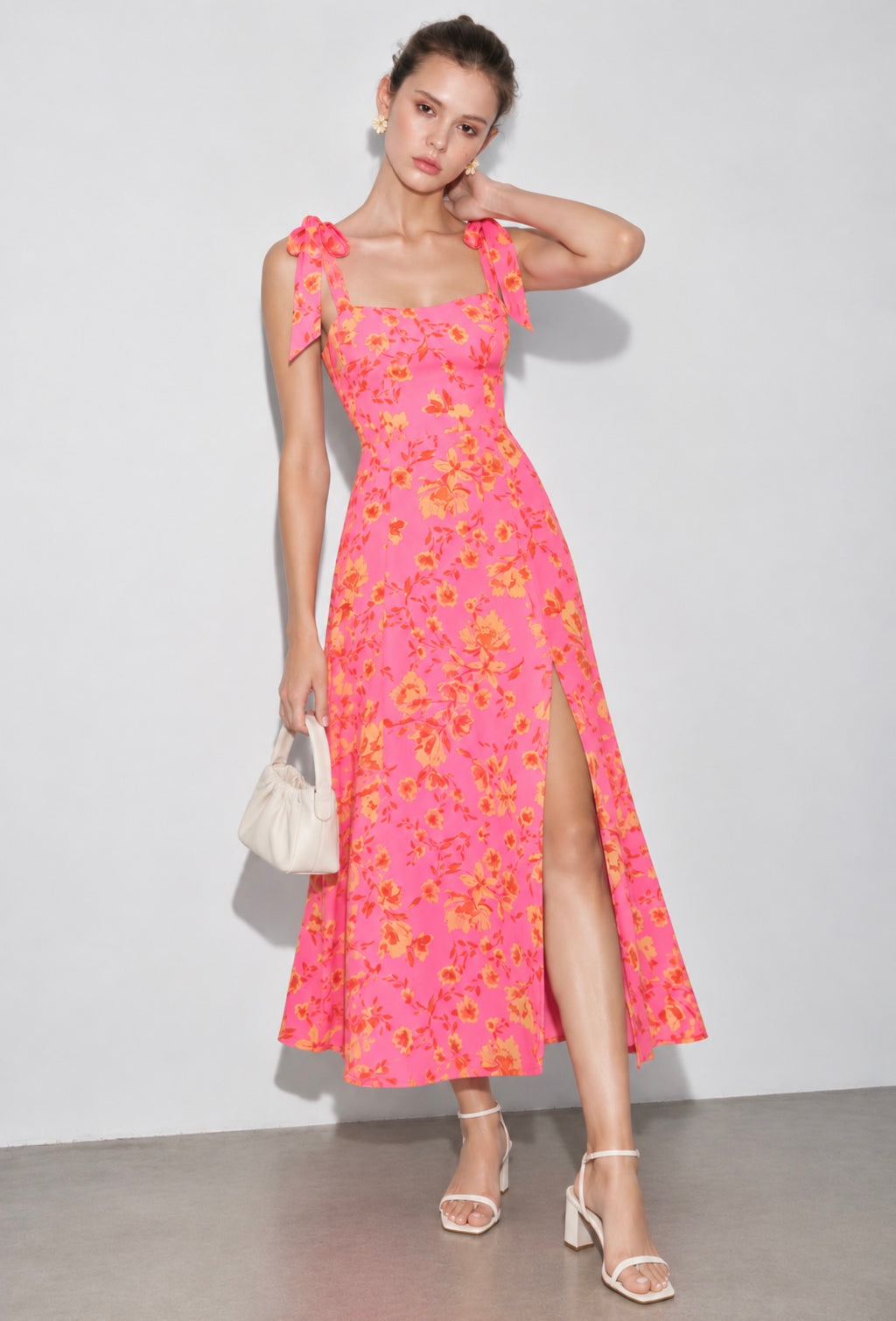 Viejo Tie Strap Midi Dress Hot Rod Floral