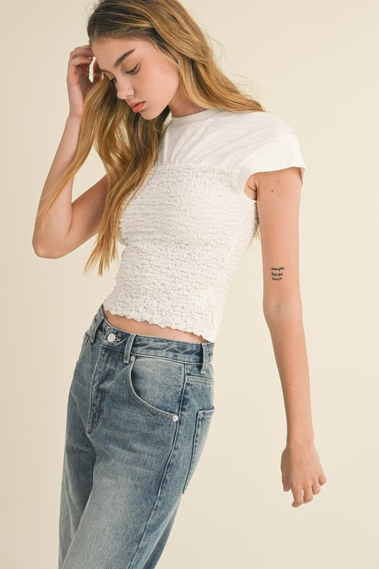 CRINKLED FABRIC BODY DETAIL TOP