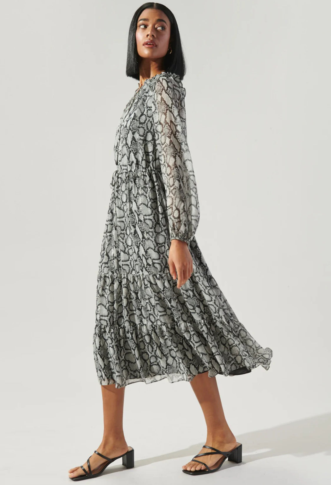 Alina Snake Print Tiered Midi Dress