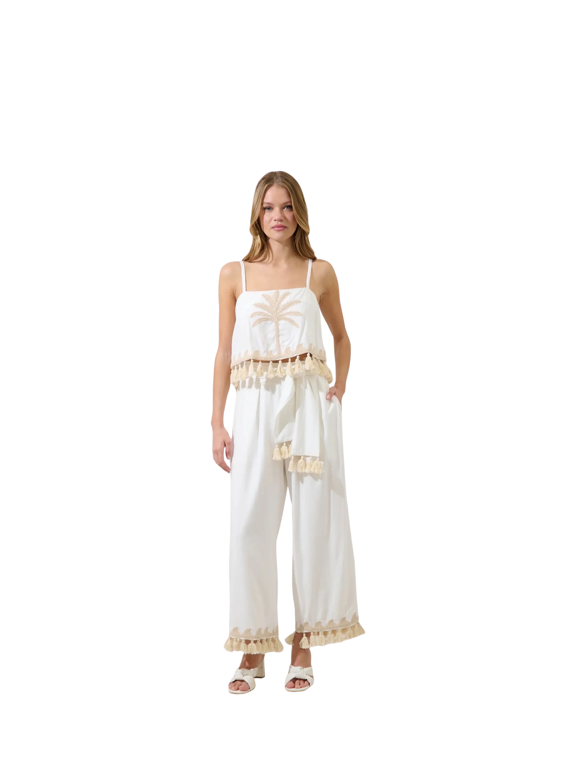 Biela Palm Tassel Trim Crop Top