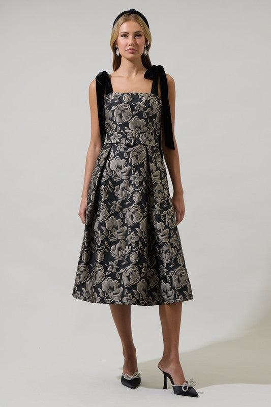 Lyla Jacquard Floral Dina Pleated Midi Dress